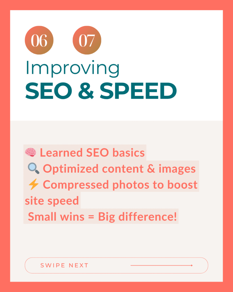Text-only slide with SEO tips and image compression advice